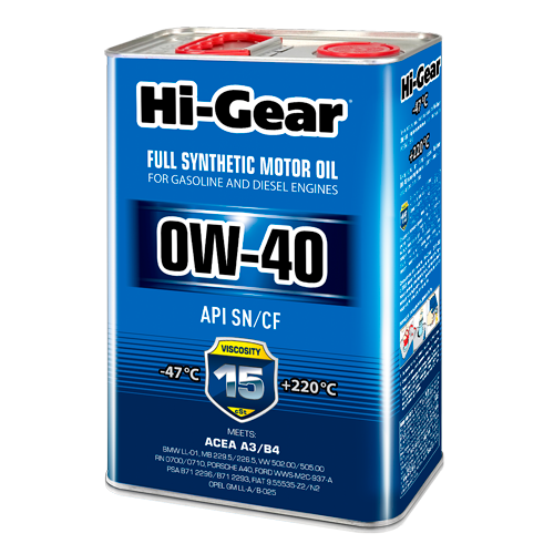 Hi-Gear 0W-40 ACEA A3/B4 API SN/CF Масло моторное синтетическое, 4 л
