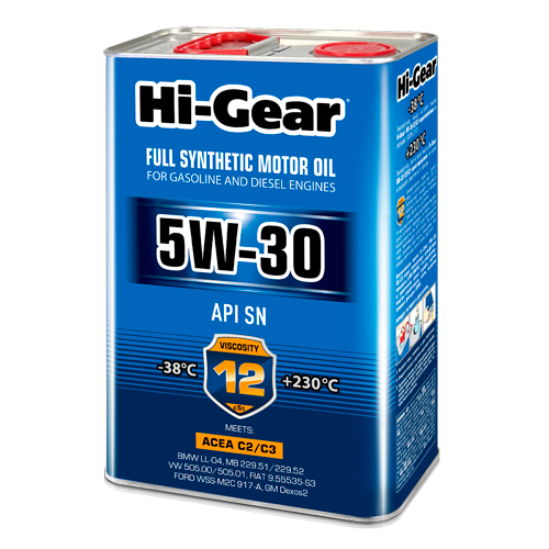 Hi-Gear 5W-30 ACEA C2/C3 API SN/CF Масло моторное синтетическое, 4 л