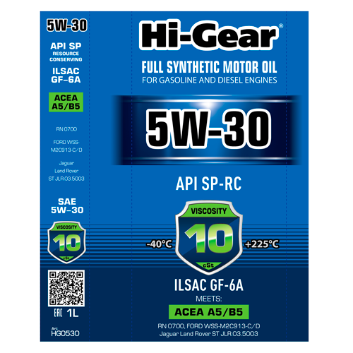 Hi-Gear 5W-30 ACEA A5/B5 API SP-RC ILSAC GF-6A Масло моторное синтетическое, 1 л