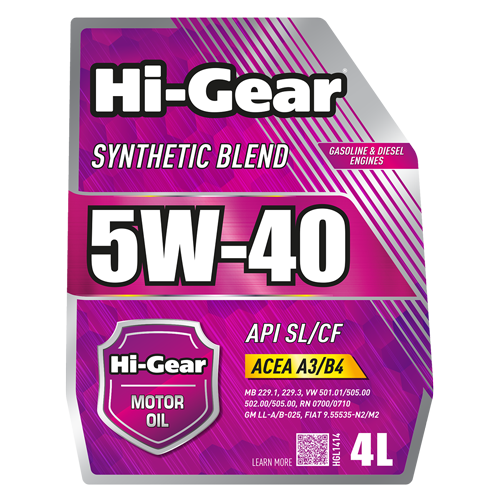 Hi-Gear 5W-40 API SL/CF ACEA A3/B4 Масло моторное полусинтетическое, 4 л
