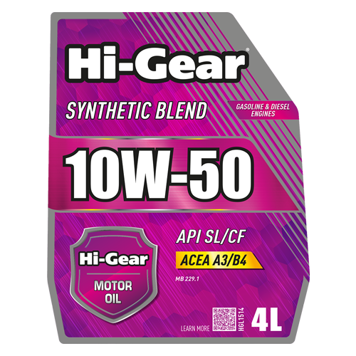 Hi-Gear 10W-50 API SL/CF ACEA A3/B4 Масло моторное полусинтетическое, 4 л